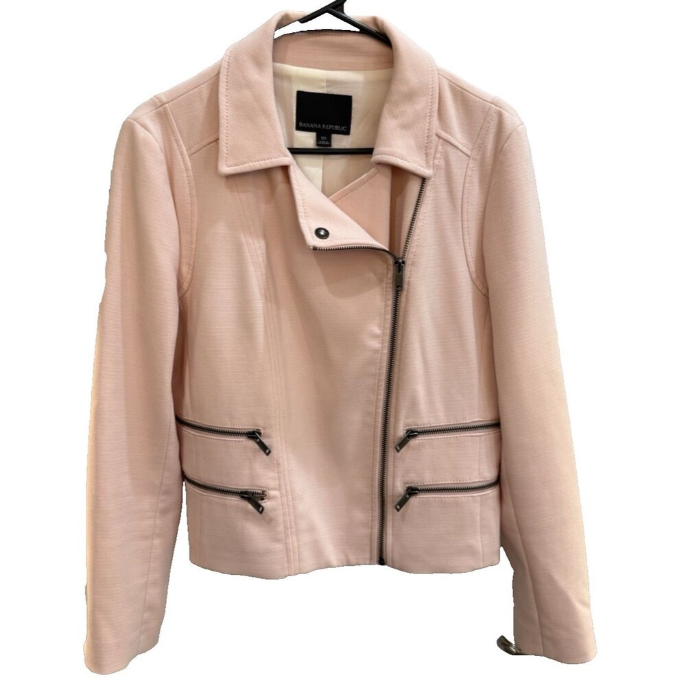 BANANA REPUBLIC Womens Sz 10 Blush Pink Asymmetrical Zip Moto Jacket Zippers
